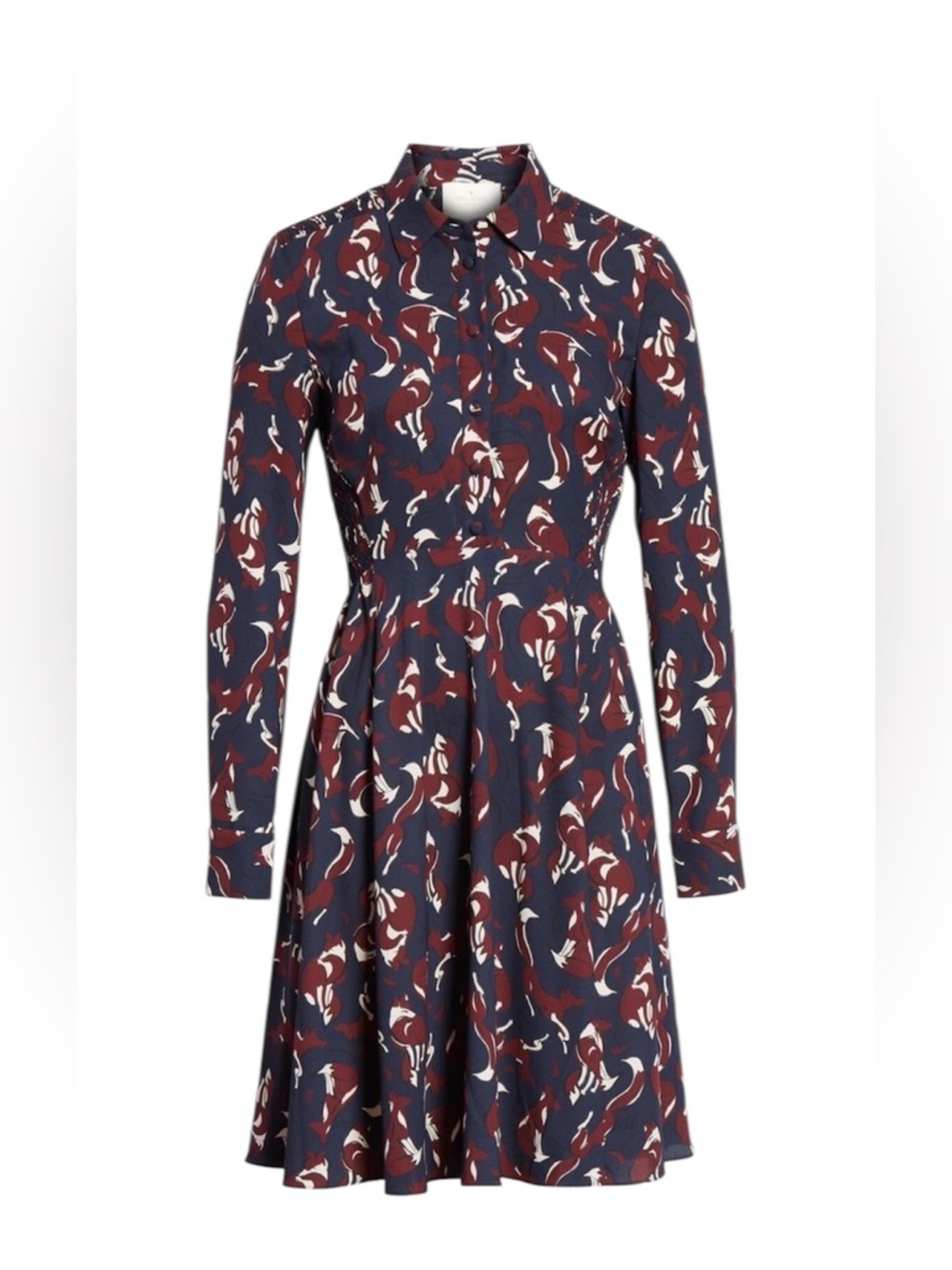 kate spade Navy, Burgundy & White Long Sleeve Fit-and-Flare Dress